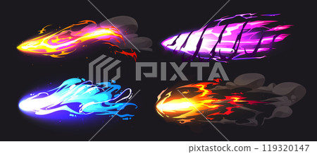 Cartoon set of laser gun shot effects Cartoon set of laser gun shot effects 119320147