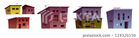 Poor ghetto city street house vector building set 119320150
