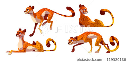 Set of cheetah character in different poses 119320186
