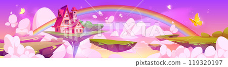 Fantasy house floating on magic island in sky Fantasy house floating on magic island in sky 119320197