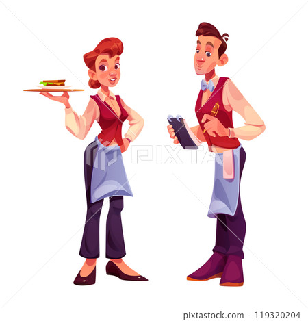 Restaurant waiter character cartoon vector set Restaurant waiter character cartoon vector set 119320204