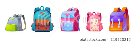 Set of kids school bags on white background Set of kids school bags on white background 119320213