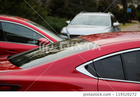 Cars Parked On A Free Outdoor Parking Area Stock Photo Cars Parked On A Free Outdoor Parking Area Stock Photo 119320272