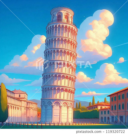 Leaning tower of Pisa shining in the blue sky 119320722