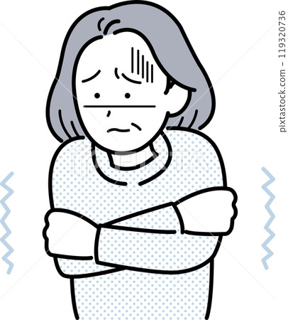 一位高級婦女感到寒冷的插圖 一位高級婦女感到寒冷的插圖 119320736