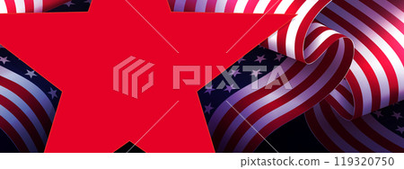Illustration with elements of the American flag and the silhouette of a big red star 119320750