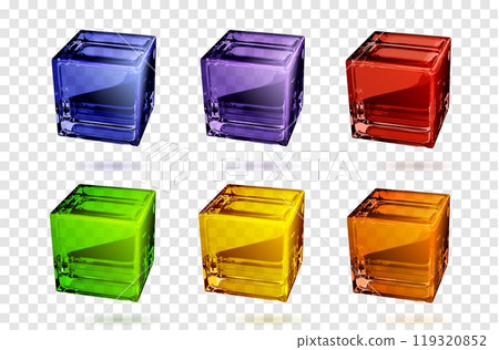 Realistic 3D glass cubes in different colors 119320852