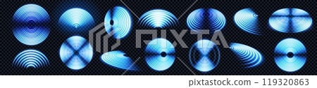Realistic set of blue radio wave signal signs 119320863