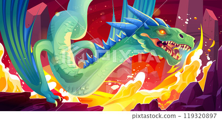 Game fantasy flying dragon with fire breathing Game fantasy flying dragon with fire breathing 119320897