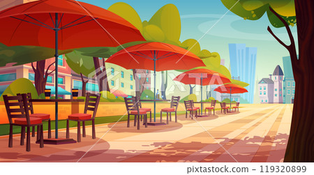 Outdoor street cafe in summer park area cartoon Outdoor street cafe in summer park area cartoon 119320899