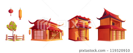 Chinese street restaurant building for town set Chinese street restaurant building for town set 119320910