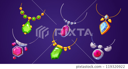 Cartoon set of precious necklaces Cartoon set of precious necklaces 119320922