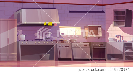 Professional kitchen interior with equipment Professional kitchen interior with equipment 119320925