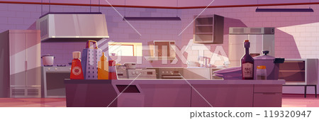 Cartoon restaurant kitchen interior table view 119320947