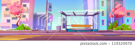 Bus station, city street road spring season vector 119320970