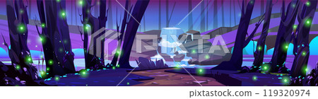 Night waterfall in magic forest vector landscape 119320974