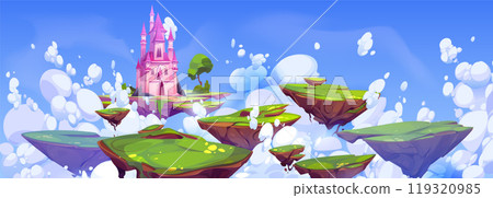 Fantasy castle on floating island in sky cartoon 119320985