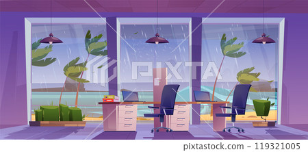 Rain and sea storm wave view from office room Rain and sea storm wave view from office room 119321005