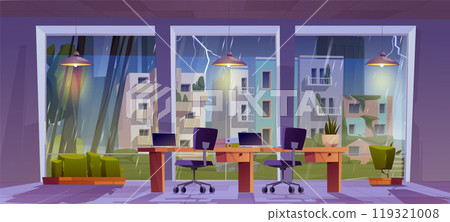 Company office interior in rainy weather 119321008