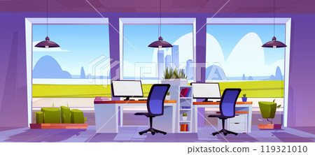 Company office interior with cityscape view Company office interior with cityscape view 119321010