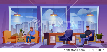 Man in room with window workplace vector interior 119321014