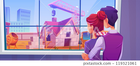 Couple looking at house construction site Couple looking at house construction site 119321061