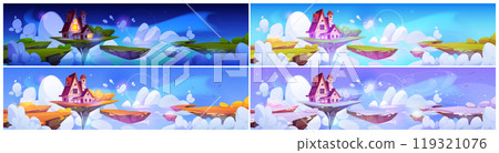 Magic house float on platform landscape season set Magic house float on platform landscape season set 119321076