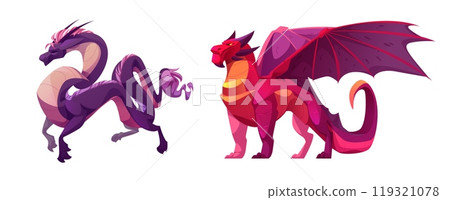 Cartoon dragon and griffin on white background 119321078