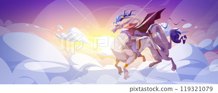 Rider on fantasy dragon in magic sky background 119321079