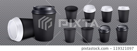 3d black coffee cup isolated vector mockup set 119321097