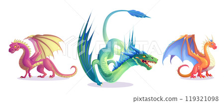 Flying fantasy dragon for magic game vector set 119321098