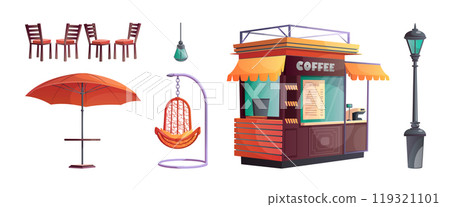 Street outdoor cafe table vector element set 119321101