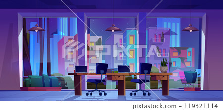 Cartoon company office interior at night 119321114