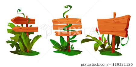 Jungle plant on game wood sign board ui cartoon Jungle plant on game wood sign board ui cartoon 119321120