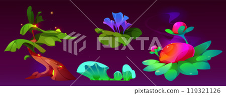 Set of magic tree and flowers 119321126