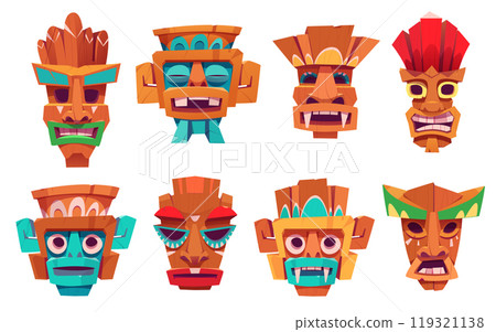 Totem tiki mask hawaiian tribal cartoon vector 119321138
