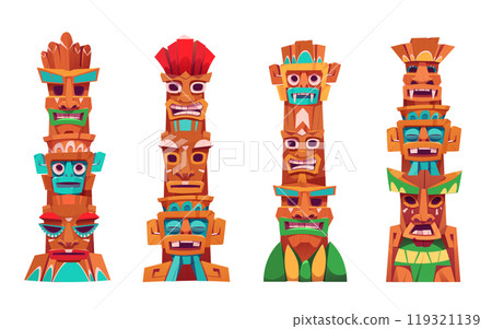 Tiki mask pole totem tribal vector cartoon icon Tiki mask pole totem tribal vector cartoon icon 119321139