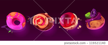 Candy game world with space food planet cartoon Candy game world with space food planet cartoon 119321140