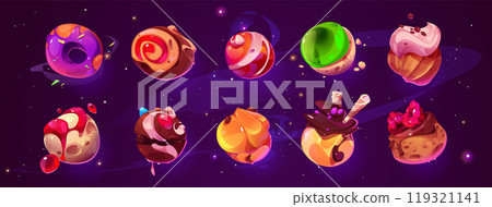 Fantasy candy planet in cartoon game assets set. 119321141