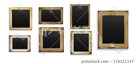 Old vintage photo frame collage with tape vector Old vintage photo frame collage with tape vector 119321147