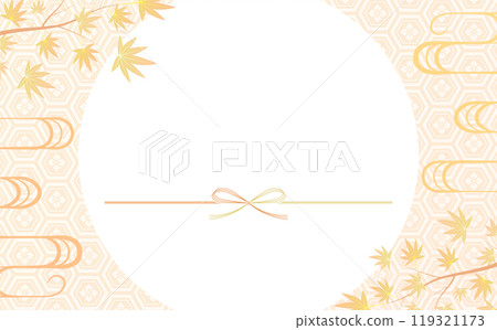 A background frame of Japanese-style mizuhiki and orange autumn leaves that can be used widely for Shichigosan and autumn celebrations 119321173