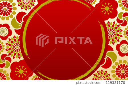 2025 New Year's Japanese-style and modern flower (plum and chrysanthemum) frame background material for use in New Year's cards and banner designs 119321178