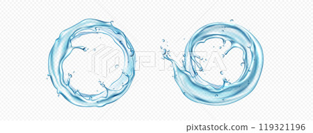 Water circle splash, round swirl realistic vector Water circle splash, round swirl realistic vector 119321196