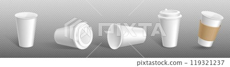 Paper coffee cup mockup with cap and craft holder. Paper coffee cup mockup with cap and craft holder. 119321237