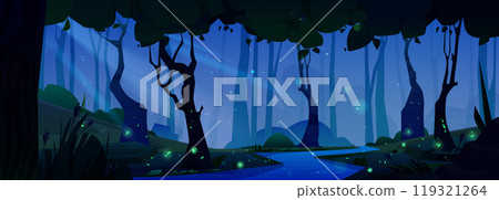 Fantasy night forest cartoon vector background 119321264