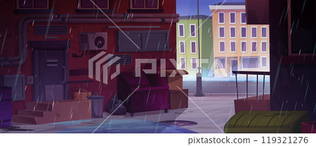 Rain on city alley back street cartoon background 119321276
