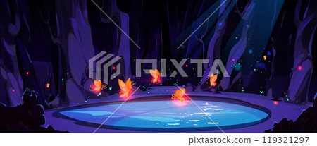 Fireflies on swamp in forest cartoon vector Fireflies on swamp in forest cartoon vector 119321297