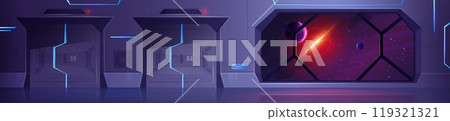 Futuristic metal spaceship interior with door 119321321