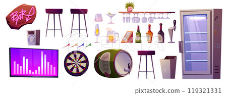 Cartoon set of bar interior elements 119321331