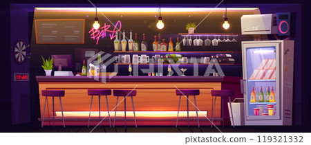 Bar counter interior - cartoon vector illustration Bar counter interior - cartoon vector illustration 119321332